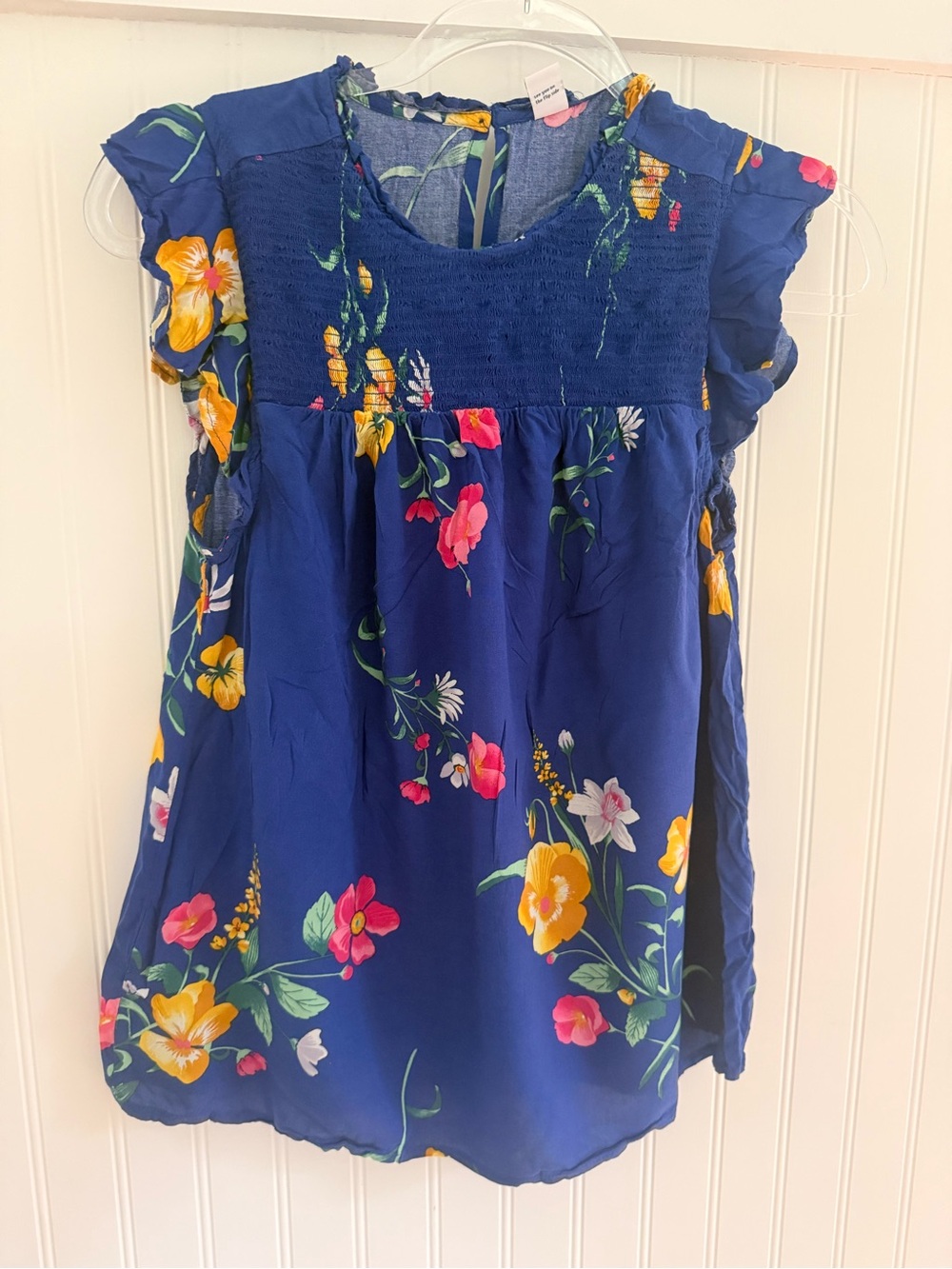 Old Navy Floral Smocked Yoke Flutter Sleeve Top - Blue size xs